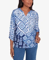 Alfred Dunner Petite Free Spirit Ikat Patched Geometric Top