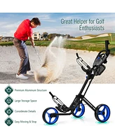 Folding 3 Wheels Golf Push Cart with Brake Scoreboard Adjustable Handle