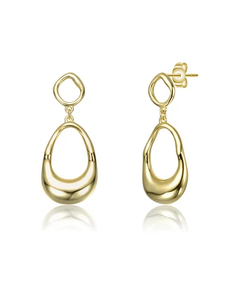 14K Gold Plated Organic Circle and Pear Dangle Earrings