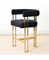 25'' Counter Height Bar Stool with Gold Metal Legs, Chenille Upholstery, Curved Back and Armrest, 1 Unit-Maison Boucle