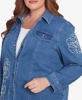 Alfred Dunner Plus Free Spirit Super Stretch Floral Denim Jacket