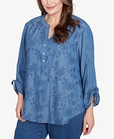 Alfred Dunner Plus Free Spirit Floral Embroidered Flared Sleeve Top