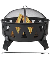 25-Inch Steel Wood-Burning Fire Pit with Mesh Stripe Cutouts - Includes Poker and Spark Screen