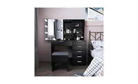 Dressing Table Set with Mirror and Stool – Modern Vanity Desk for Bedroom Storage