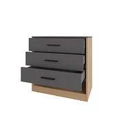 Fm Furniture Lowrys Dresser with 3 Drawers and Open Shelf, Natural Oak and Matt Grey