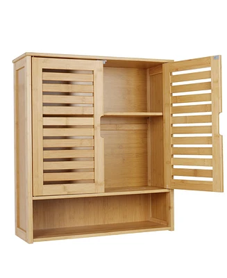Unho Bathroom Wall Cabinet: Bamboo Wood Kitchen Wall Mounted Medicine Cabinet with 3 Shelves