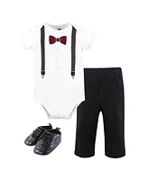 Hudson Baby Boys Cotton Bodysuit, Pant and Shoe Set, Burgundy Black Bow Tie, 9-12 Months