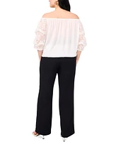 Vince Camuto Plus Off-The-Shoulder Lace Bubble-Sleeve Tie-Hem Blouse