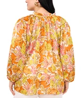 Vince Camuto Plus Floral-Print Ruffled Tie-Neck Blouse