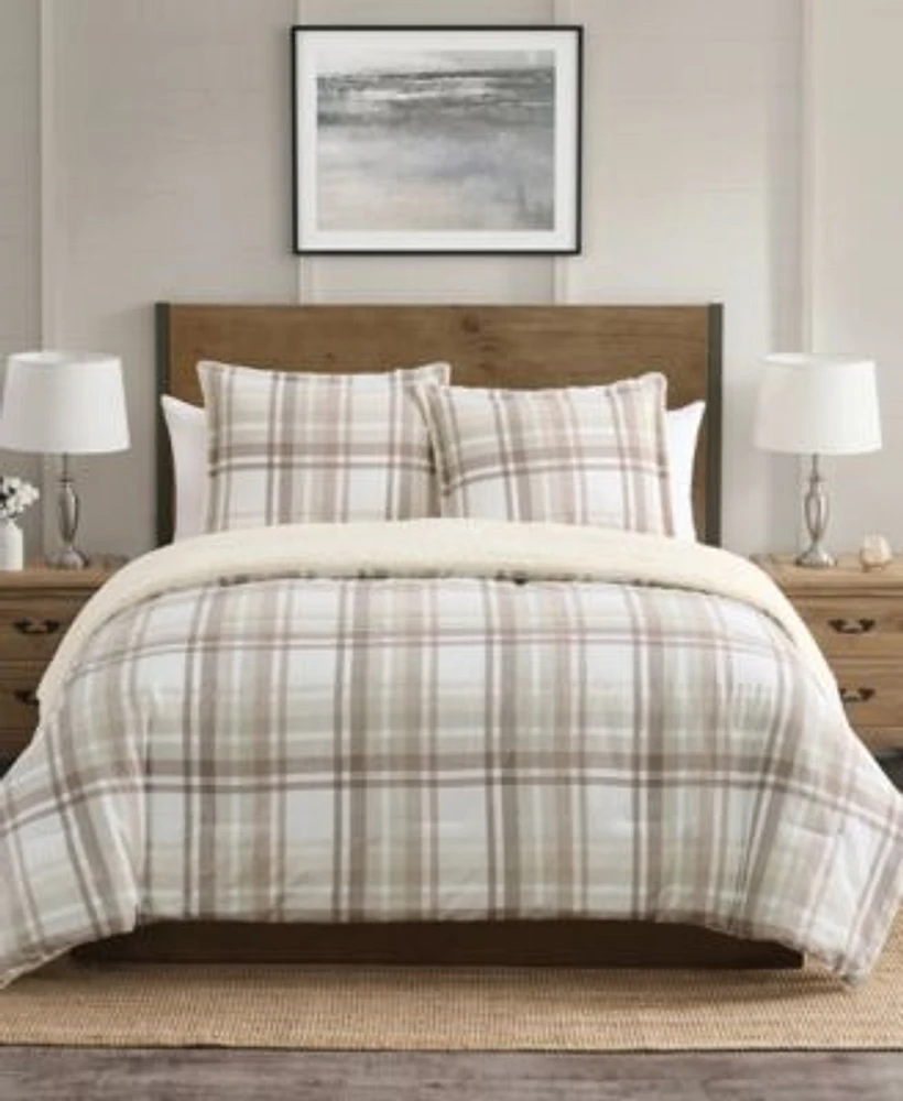 Vcny Home Plaid Brushed Flannel Sherpa Comforter Sets