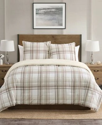 Vcny Home Plaid Brushed Flannel Sherpa Comforter Sets