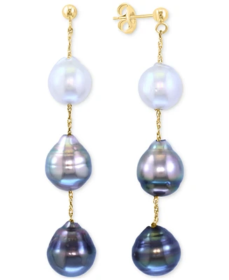 Effy Cultured Black Tahitian Pearl (9mm) & Cultured White South Sea Pearl (8mm) Drop Earrings in 14k Gold