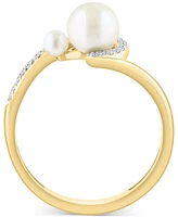 Effy Cultured Freshwater Pearl (3 & 6mm) & Diamond (1/10 ct. t.w.) Swirl Ring in 14k Gold