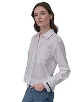 Dkny Jeans Women's Cotton Poplin Cropped Shirt - Whb