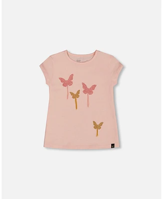 Deux par Toddler Girls Organic Cotton Top With Applique Pink Sparkling Butterfly - Toddler|Child