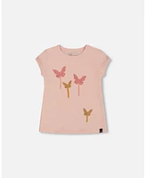 Deux par Toddler Girls Organic Cotton Top With Applique Pink Sparkling Butterfly - Toddler|Child