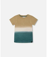 Deux par Toddler Boys Short Sleeve Tee Gradient Beige And Teal - Toddler|Child