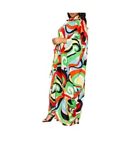 Buxom Couture Women's Plus Size Geometric Print Tunic Maxi Dress