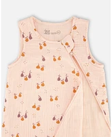 Deux par Baby Girls Printed Muslin Sleep Sack Peach With Pears - Infant|Toddler