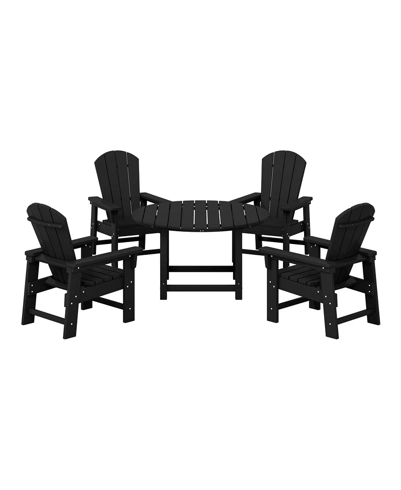 Kids 5-Piece Hdpe Outdoor Patio Round Dining Table and Chairs Set