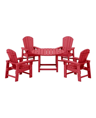 Kids 5-Piece Hdpe Outdoor Patio Round Dining Table and Chairs Set