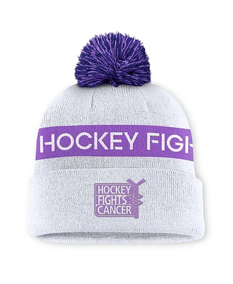 Fanatics Men's White Nhl-Logo Hockey Fights Cancer Cuffed Knit Hat with Pom