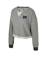 Colosseum Women's Charcoal Michigan Wolverines Magnum Scoop Neck Cropped Pullover Sweatshirt