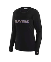 Wear by Erin Andrews x Gracie Hunt Women's Black Baltimore Ravens Mesh Panel Long Sleeve T-Shirt