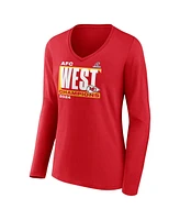 Fanatics Women's Red Kansas City Chiefs 2024 Afc West Division Champions Conquer Long Sleeve V-Neck T-Shirt