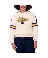 Wear by Erin Andrews Women's Cream Los Angeles Lakers Stripe Pullover Sweater