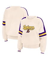 Wear by Erin Andrews Women's Cream Los Angeles Lakers Stripe Pullover Sweater