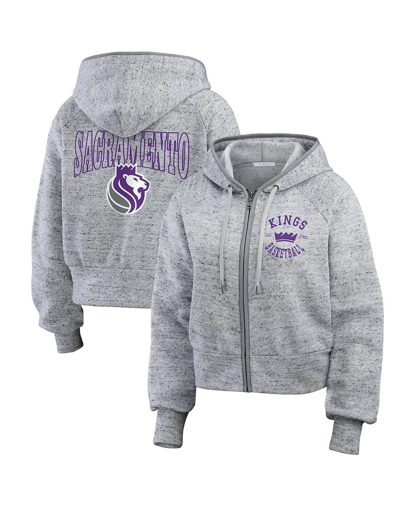 Wear by Erin Andrews Women's Heather Gray Sacramento Kings Speckled Radiator Full-Zip Hoodie