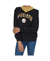 Tommy Hilfiger Women's Black Pittsburgh Steelers Alice V-Neck Pullover Sweatshirt