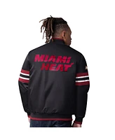 Starter Men's Black Miami Heat Scout Varsity Satin Full-Snap Jacket