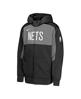 Nike Big Boys and Girls Black/Gray Brooklyn Nets Authentic On-Court Showtime Performance Full-Zip Hoodie