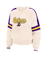 Wear by Erin Andrews Women's Cream Los Angeles Lakers Stripe Pullover Sweater