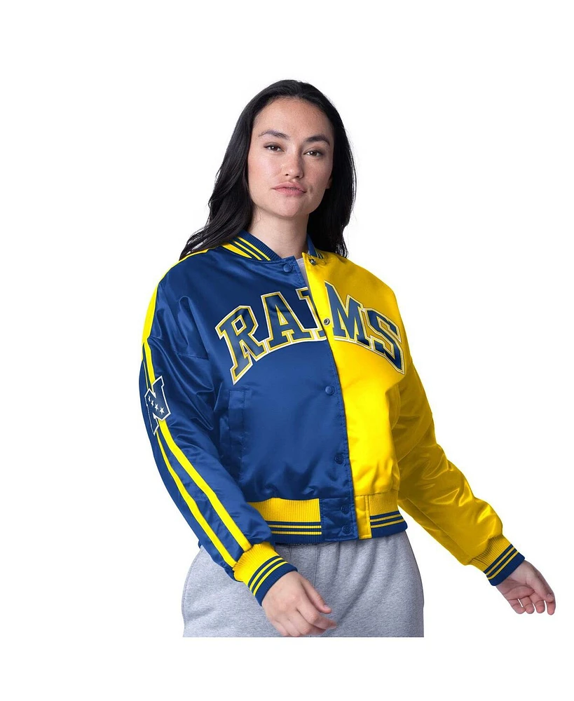 Starter Women's Royal/Gold Los Angeles Rams Zone Blitz Cropped Full-Snap Satin Jacket