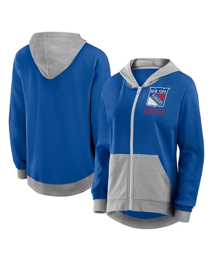 Logo Athletic Women's Blue New York Rangers Hit It French Terry Full-Zip Hoodie