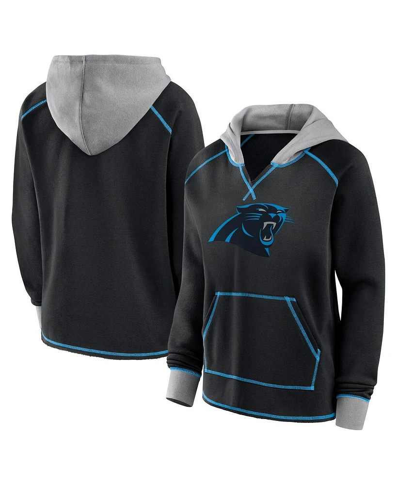 Logo Athletic Women's Black Carolina Panthers Boom Fleece Pullover V-Neck Hoodie