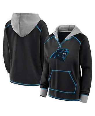 Logo Athletic Women's Black Carolina Panthers Boom Fleece Pullover V-Neck Hoodie