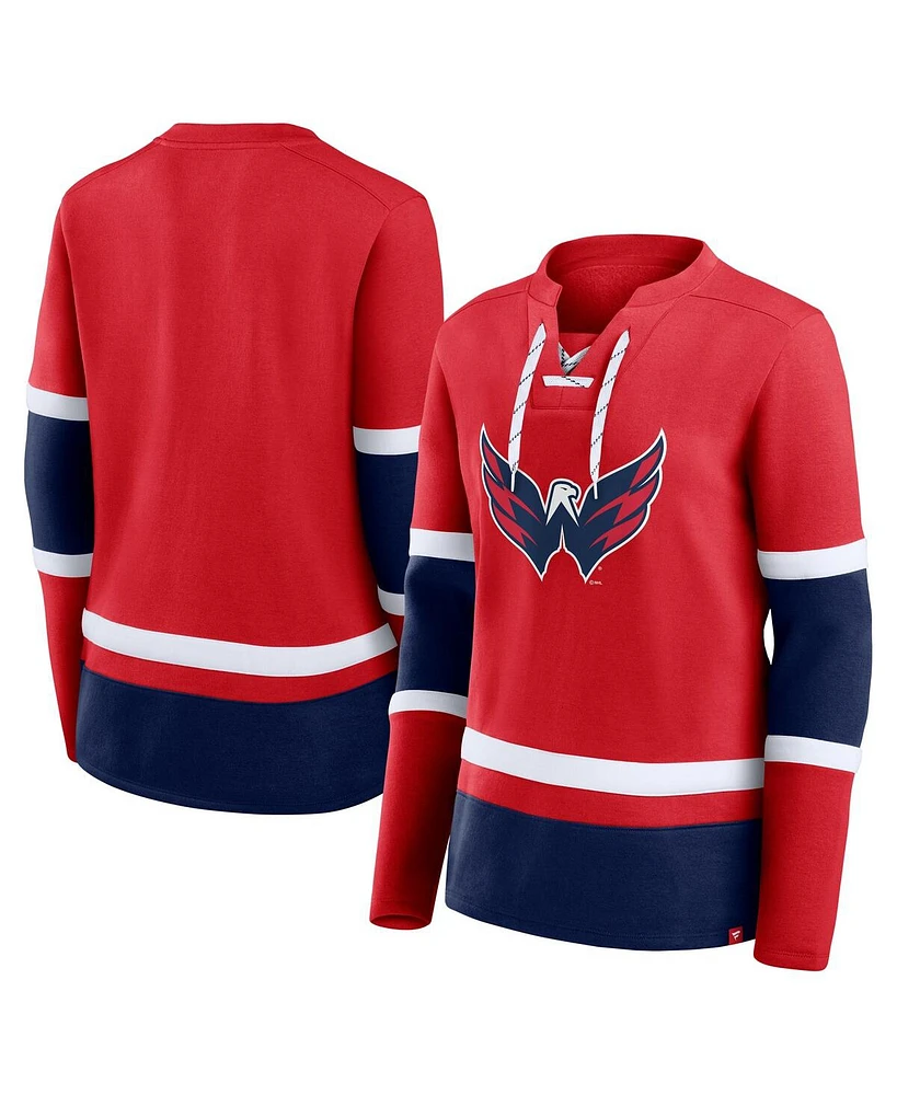 Fanatics Women's Red Washington Capitals Prime Time Lace-Up Long Sleeve T-Shirt