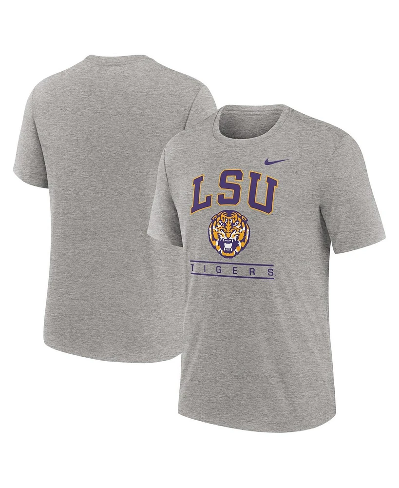 Nike Men's Heather Gray Lsu Tigers Arch Over Logo Tri-Blend T-Shirt