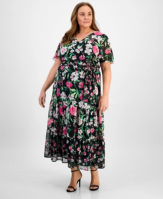 Kasper Plus Floral-Print Maxi Dress