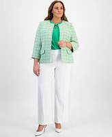 Kasper Plus Tweed Open-Front Blazer