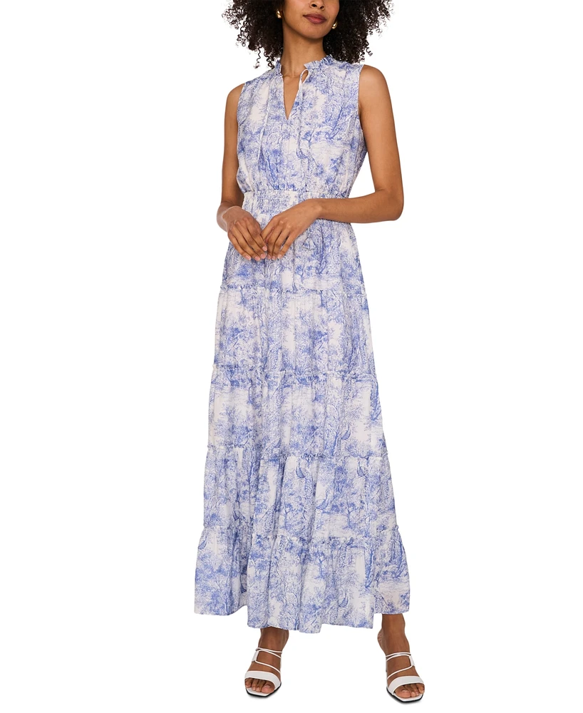 1.state Women's Ruffled Tie-Neck Tiered Maxi Dress