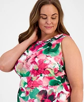 Kasper Plus Size Floral-Print Sleeveless Fit & Flare Dress