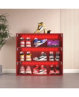 Three-Tier Led Shoe Cabinet with Glass Front for Organization