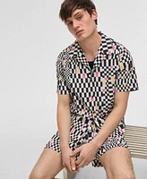 Mode Of One Mens Mixed Check Relaxed Fit Printed Button Down Camp Shirt Regular Fit Printed Swim Trunks Exclusively At Macys