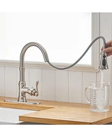 Single Handle 3 Spray High Arc Pull Down Sprayer Kitchen Faucet With Deck Plate in Brushed Nickel