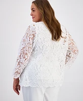 Kasper Plus Lace Open-Front Cardigan